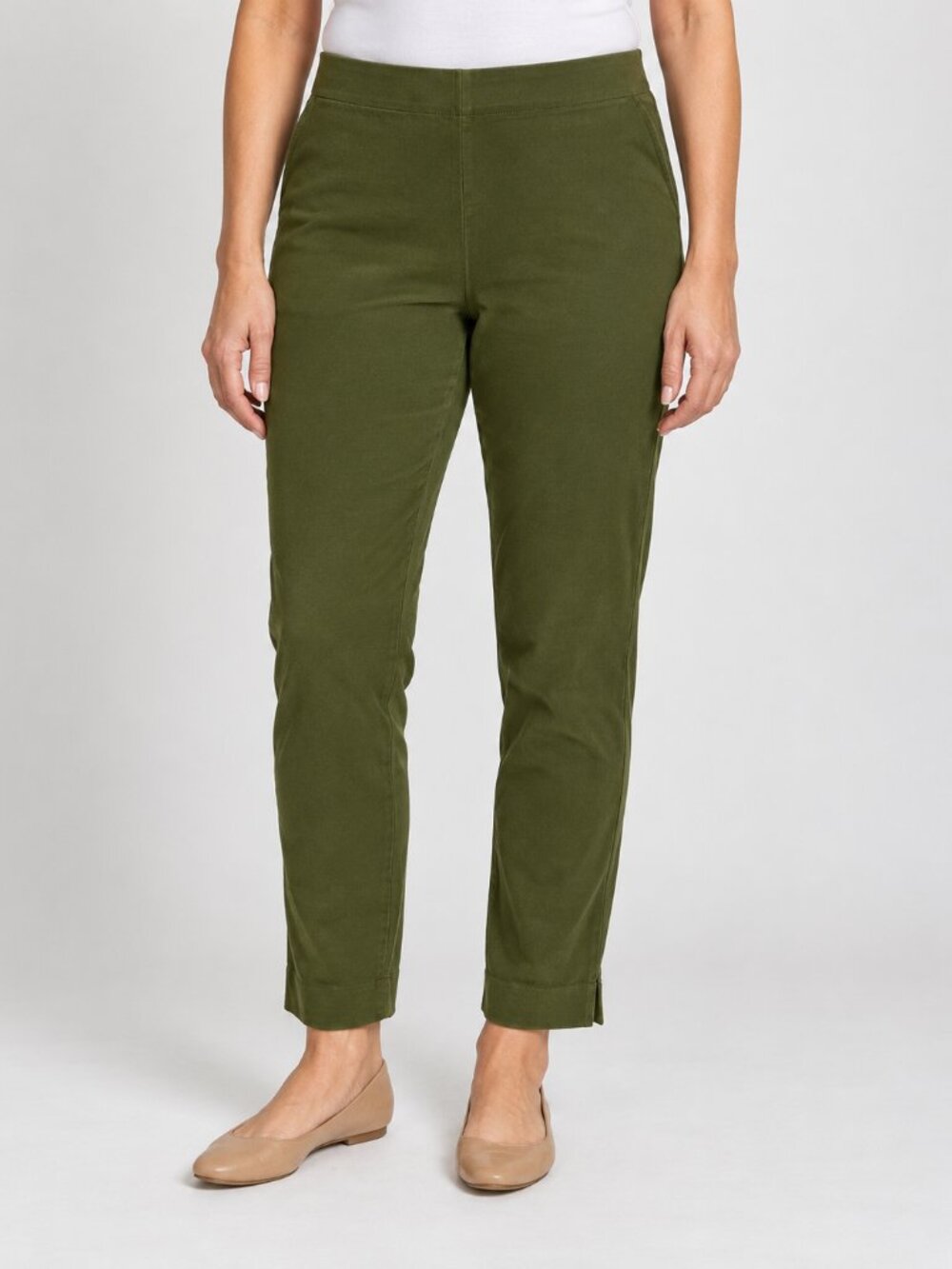 Old Navy Women's Green Stretch Pants Size 14 Side Zip 97% Cotton Minimalist